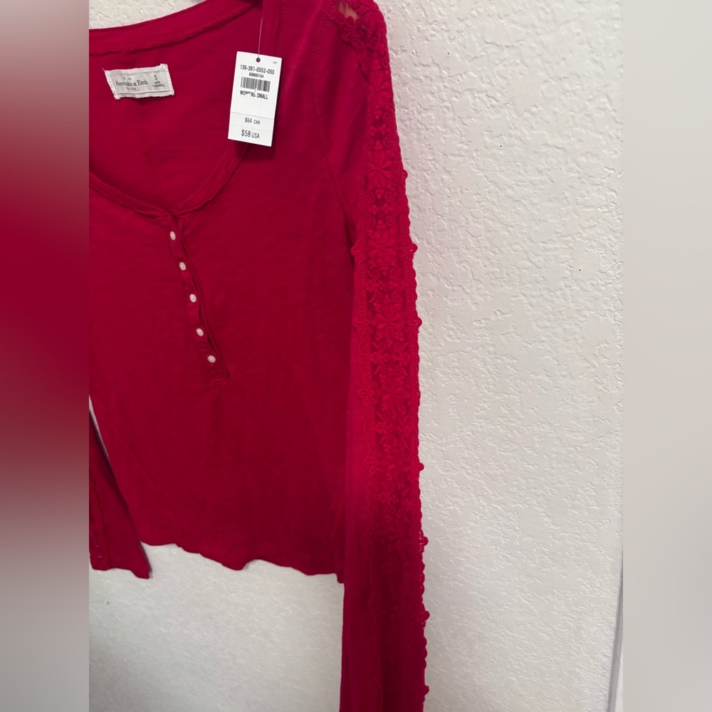 Abercrombie & fitch y2k long sleeve lace sleeve Henley NWT - Picture 4 of 7